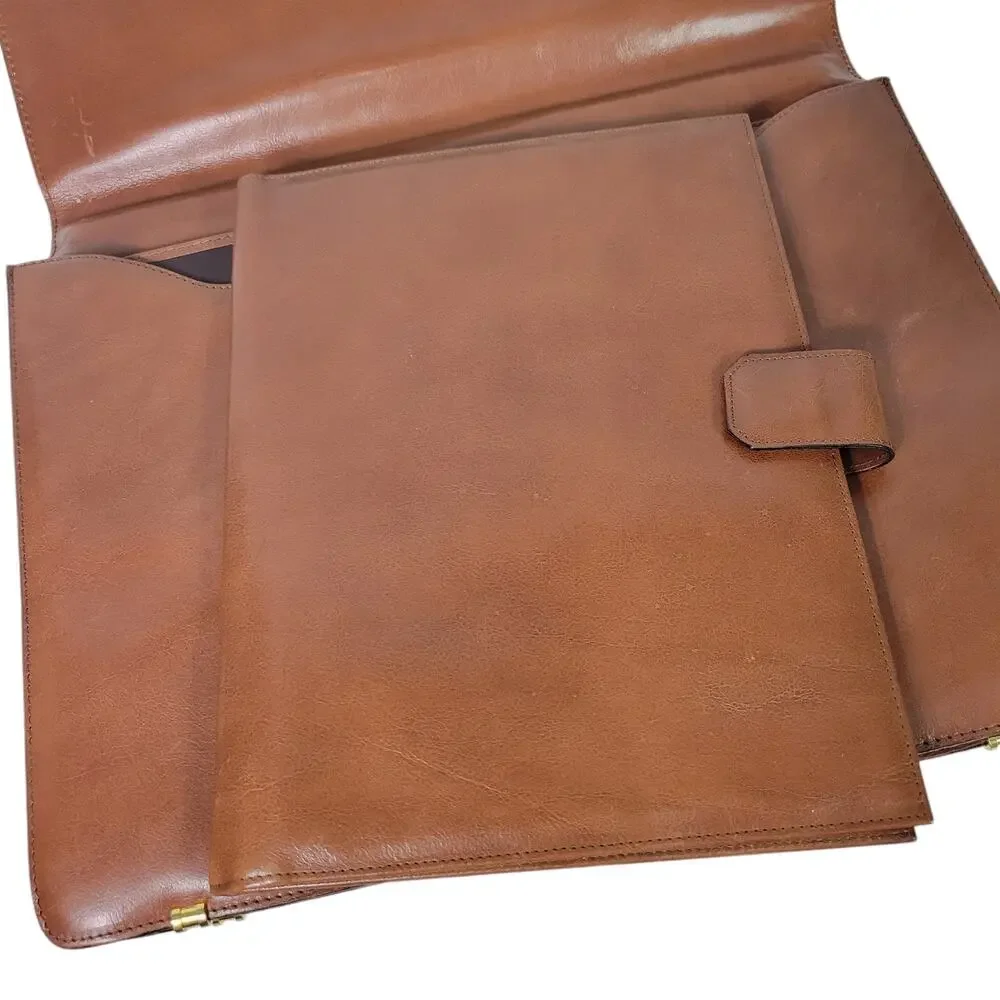Vintage Leather Business Bag Briefcase Brown Attache Case Document Folder File